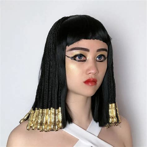 egyptian cleopatra cosplay wig black braided styled heat resistant synthetic hair halloween