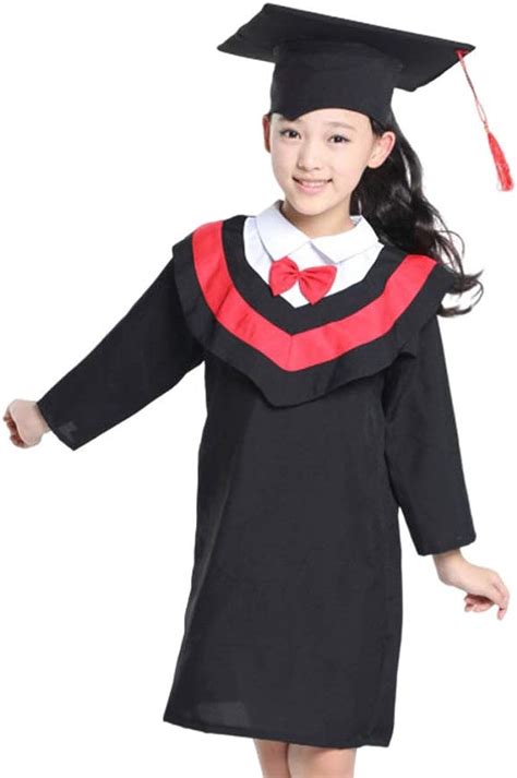 Amosfun Preschool Graduation Gown Cap Set Red Stripe Grad Gown Bachelor