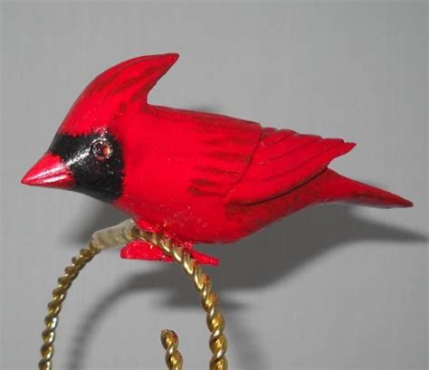 Christmas Ornament Carved Clip On Cardinal By Treetreasurescanada