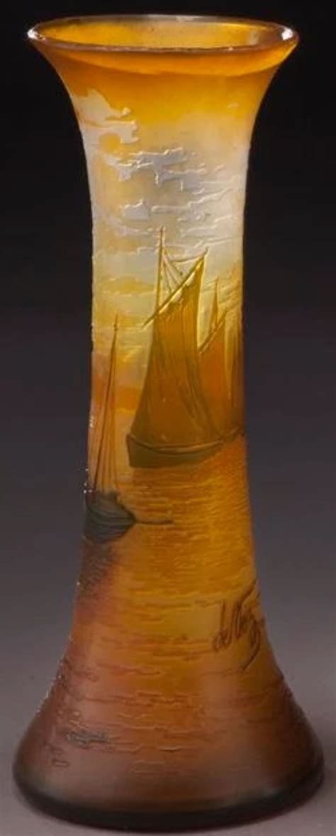 Devez Scenic Cameo Glass Vases Circa 1915 Glass Decorative Art 10 H Signed Crystal Vase