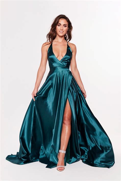 A N Luxe Dimah Satin Gown Teal Matric Dance Dresses Dresses Satin