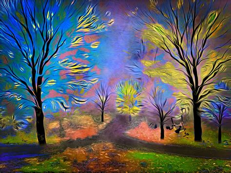 Wallpaper Sunlight Landscape Colorful Painting Forest White