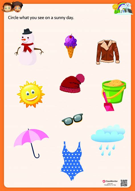 Seasons Activity Worksheet Circle What You See On A Sunny Day