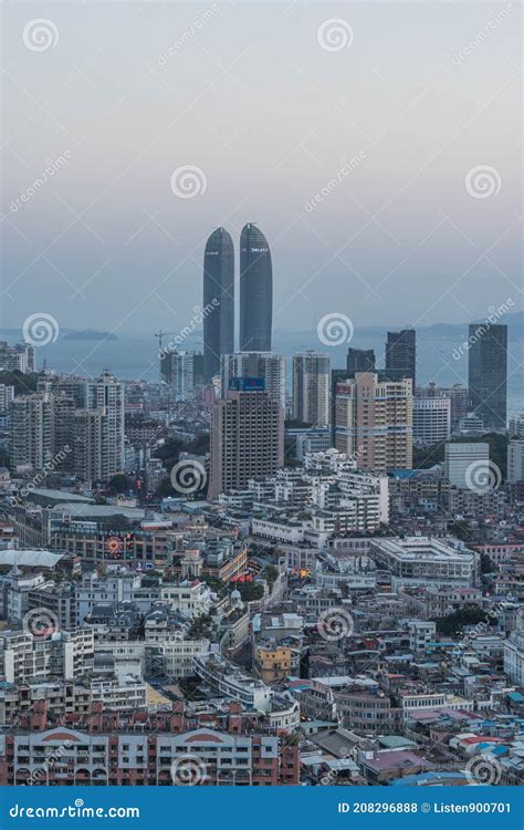 Xiamen City Skyline With Modern Buildings Twin Towers Old Town And