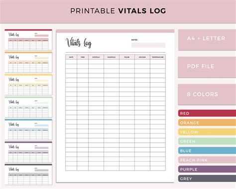 Printable Vital Sign Sheet Vitals Tracker Nursing Vitals Etsy Canada