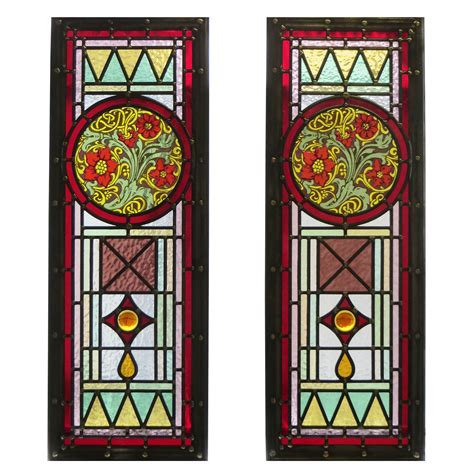 Intricate Art Deco Stained Glass Panels From Period Home Style