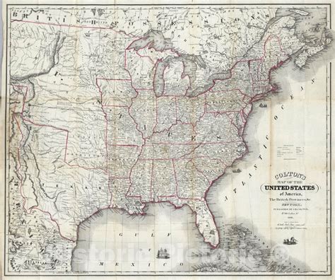 Historic Map 1848 Map Of The United States Of America Vintage Wall