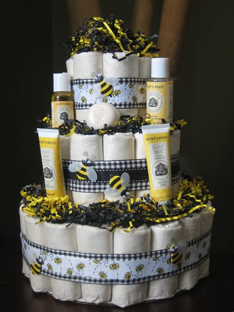 Who wants a boring old cake? Eco-friendly Bumble Bee Diaper Cake for a Baby Shower