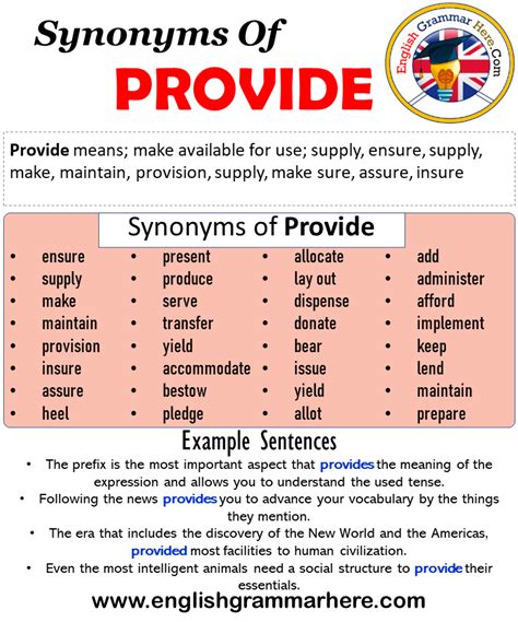 Synonyms Of Provide Provide Synonyms Words List Meaning And Example