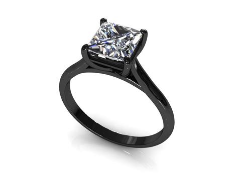 Black Princess Cut Diamond Engagement Ring Black Gold Wedding And