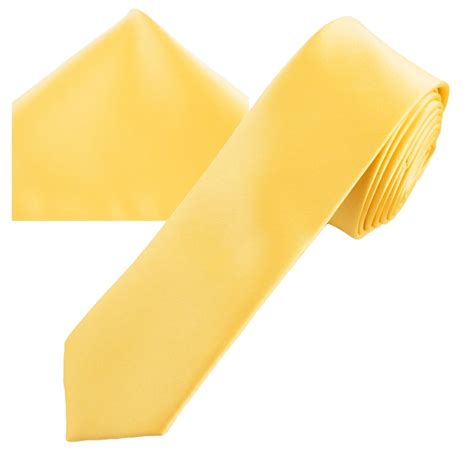 Plain Lemon Yellow Men S Skinny Tie Pocket Square Handkerchief Set