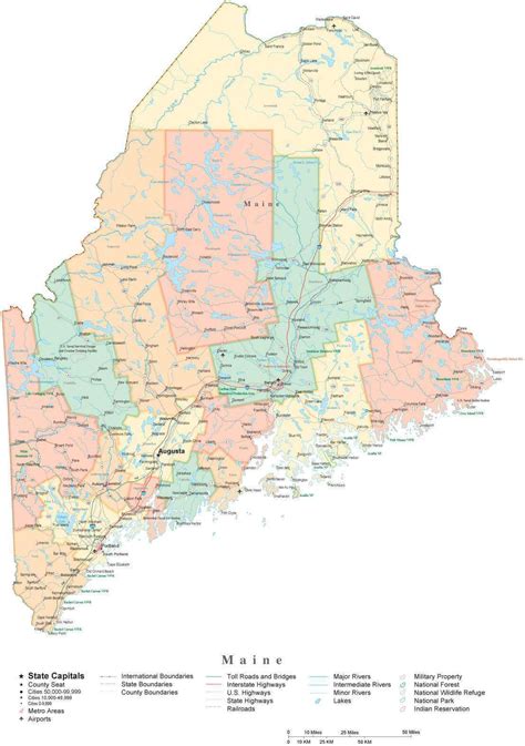 State Map Of Maine In Adobe Illustrator Vector Format Map Resources