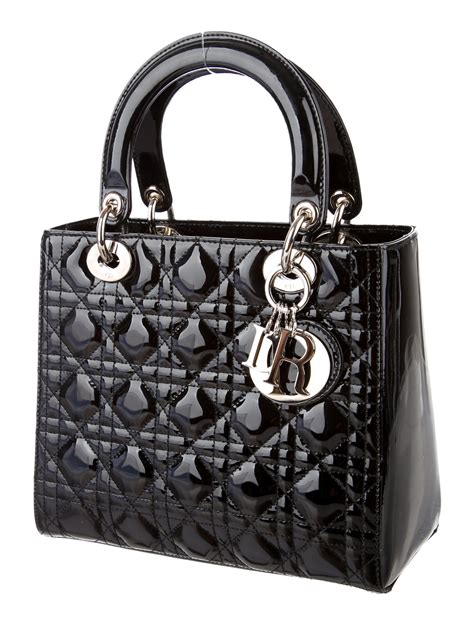 Black Cannage Leather Christian Dior Medium Lady Dior Bag With Silver