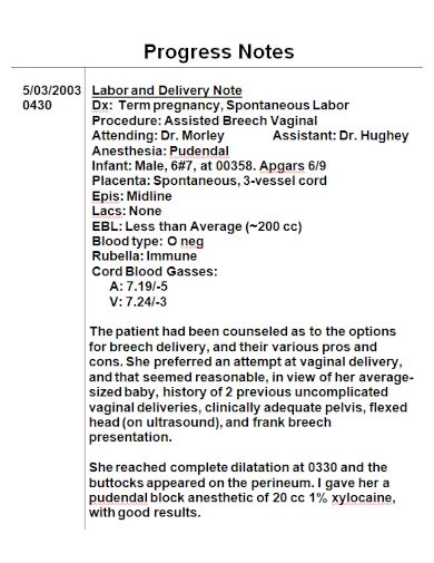 Free 6 Labor And Delivery Note Samples Nurse Progress Admission