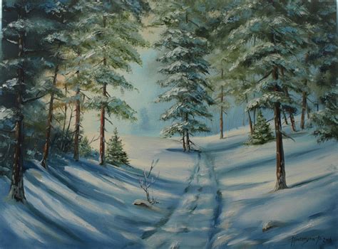 Original Oil Painting Winter Forest Winter Landscape Home Decor