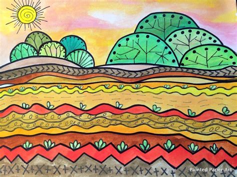 Lines And Landscapes Painted Paper Art Line Art Projects Middle