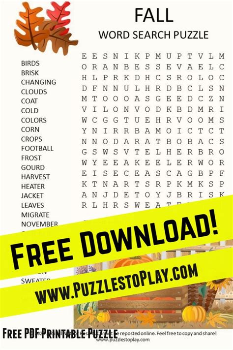 Fall Word Search Puzzle Fall Words Fall Word Search