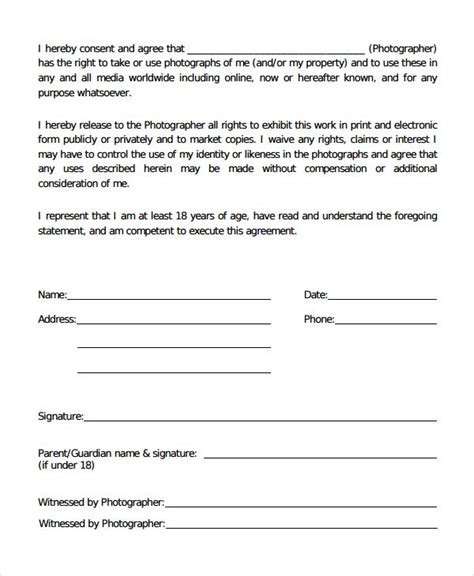Printable Photography Consent Form Template