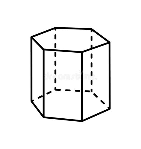 Hexagonal Prism Sketch Hand Drawing Black Outline On White