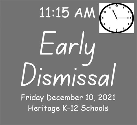 Early Dismissal 1115 Am Friday December 10 2021 For School
