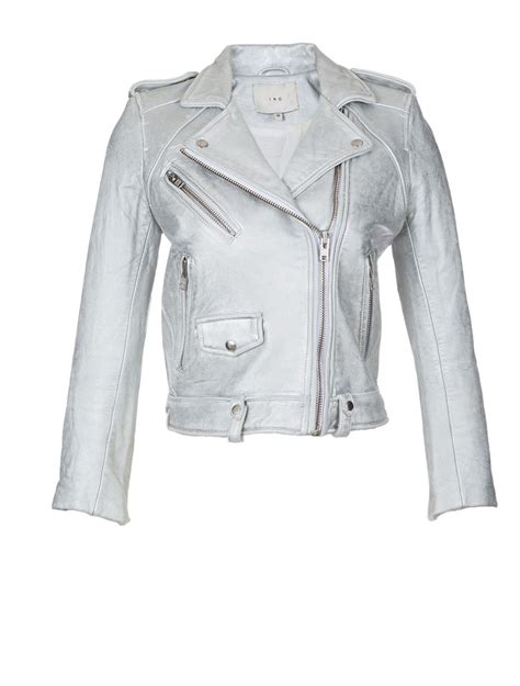Iro Metallic Leather Moto Jacket In Silver Lyst