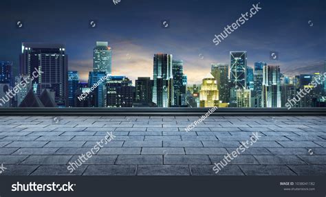 Empty Marble Floor Cityscape Night Scene Stock Photo Edit Now 1038041182