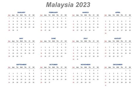 Free Printable Malaysia 2023 Calendar With Holidays Pdf