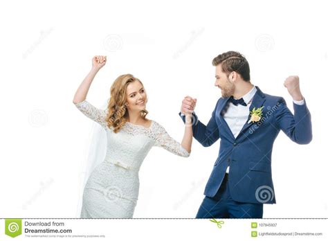 Bride And Groom Dancing Together Isolated On White Stock Image Image