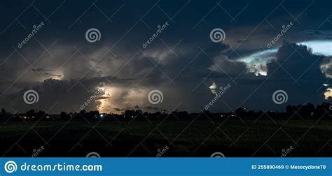 Panorama Of A Lightning Storm In The Evening Hours Stock Image Image