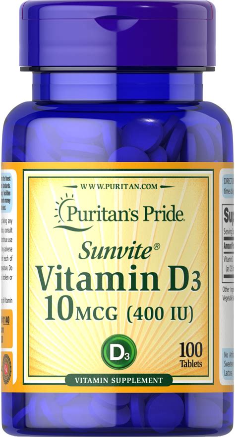 Vitamin D3 10 Mcg 400 Iu 100 Tablets 1140 Puritans Pride