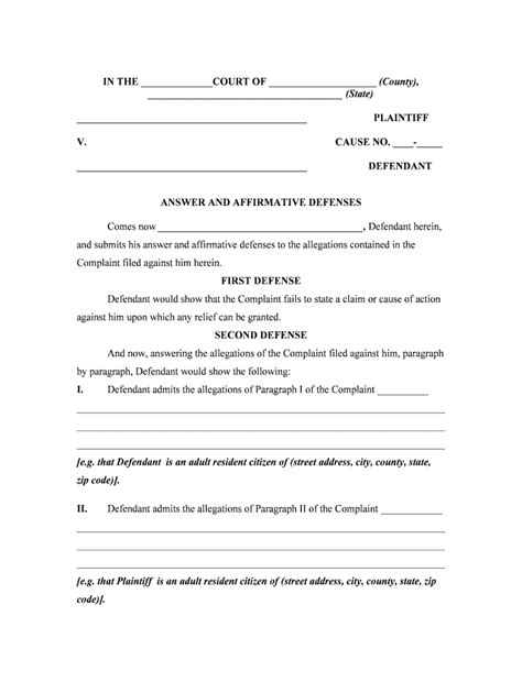 Answer Affirmative Defenses Court Fill Online Printable Fillable