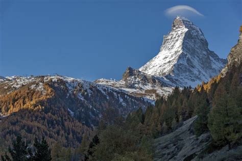 Autumn Panorama Of Mount Matterhorn Switzerland Stock Image Image Of