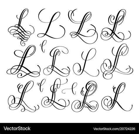 Calligraphy Lettering Script Font L Set Hand Vector Image