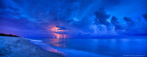 Lightning Storm At Beach Over The Atlantic Ocean