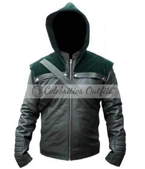 Stephen Amell Oliver Queen Arrow Season 2 Green Hoodie Jacket Leather