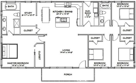 60x30 House 4 Bedroom 2 Bath 1800 Sq Ft Pdf Floor Plan Instant