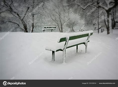 Winter Bench Covered Snow Park — Free Stock Photo © Vidarnm 319130314