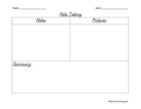 This form can be used for cornell notes, cause and effect. Note Taking and Summarizing Graphic Organizer - Have Fun ...