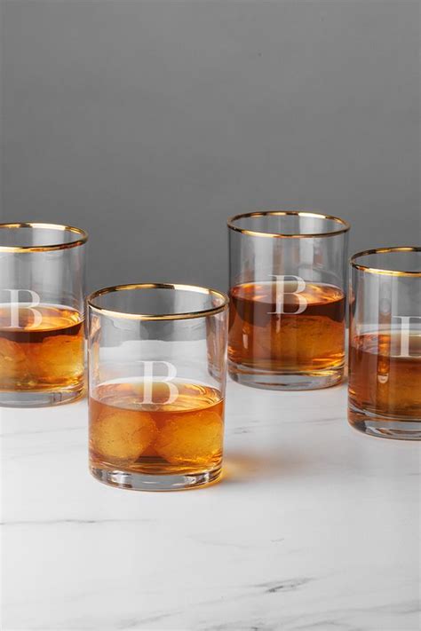 Personalized 11 Oz Gold Rim Whiskey Glasses Set Of 4 Whiskey Glasses Whiskey Gold Rims