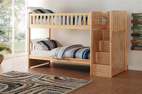 Homelegance Bartly Twin Over Twin Bunk Bed With Step Storage Natural