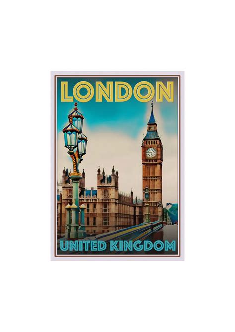 Retro Vintage Style Travel London United Kingdom Poster Canvas