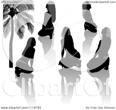 Clipart Of Black And Gray Provocative Women Silhouettes And Reflections Royalty Free Vector
