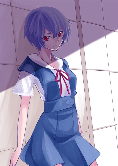 Safebooru 1girl Ayanami Rei Blue Hair Bowtie Highres Leaning Back Looking At Viewer Neon