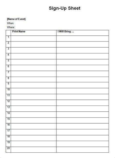 Free Printable Sign Up Sheet Template