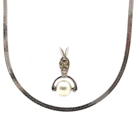 Lot 14k Gold Pearl And Diamond Necklace And Pendant