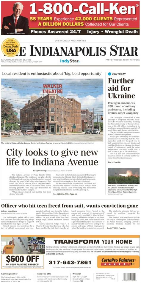 Periódico The Indianapolis Star Usa Periódicos De Usa Edición De