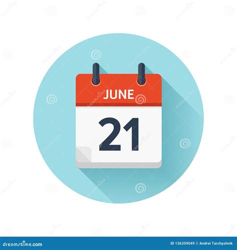 June 21 Vector Flat Daily Calendar Icon Date And Time Day Month