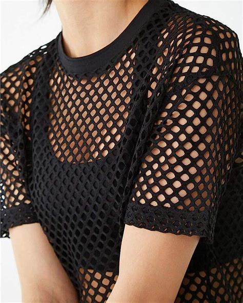 Clozoz Women S Mesh Cover Up See Through Fishnet T Shirt Crop Top
