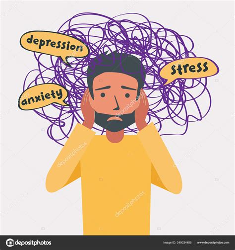 Anxiety Depression Stress Concept Stress Man Hold His Head Vector Stock