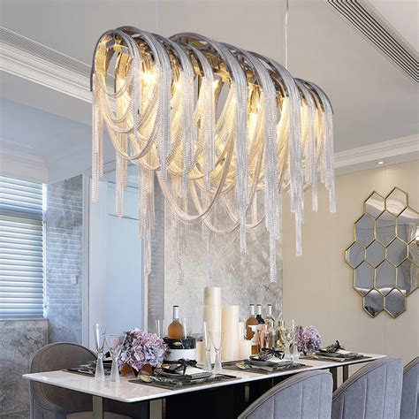 Modern Luxury 5 Light Linear Chain Chandelier For Dining Living Room